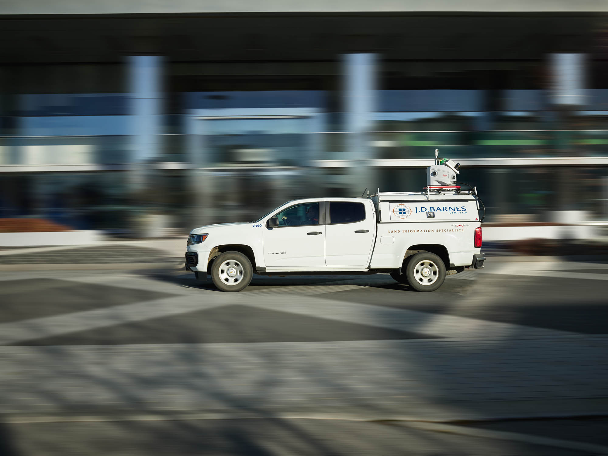 J.D. Barnes truck with Leica Geosystems sensors mounted on the back