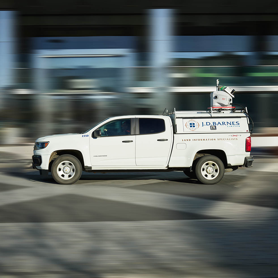 J.D. Barnes truck with Leica Geosystems sensors mounted on the back