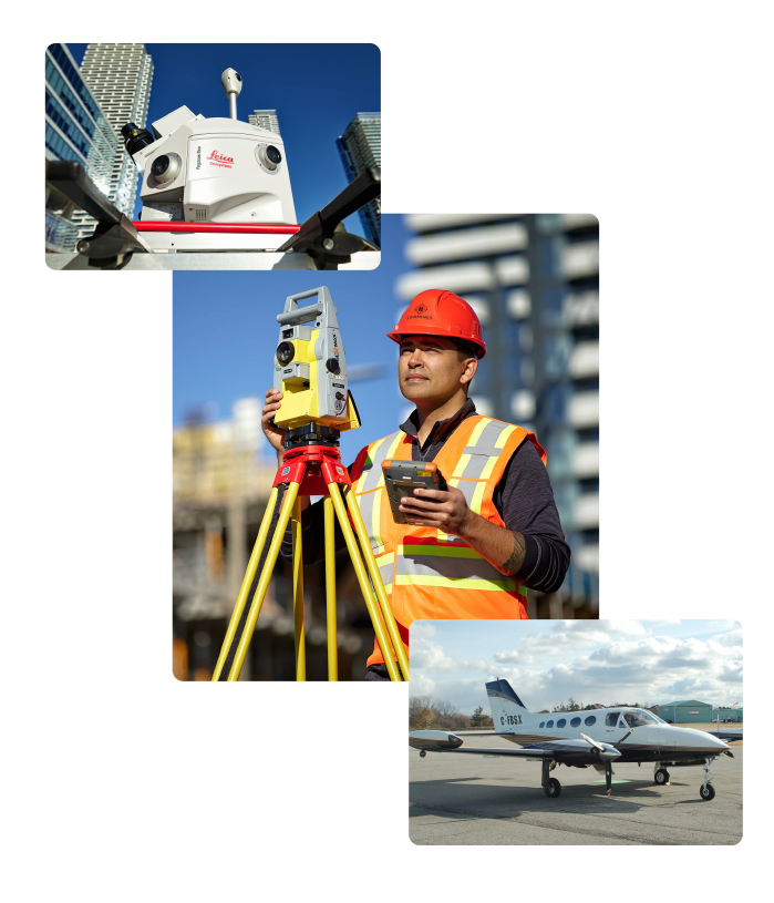 Three image collage of Lidar, superior and aircraft on tarmac